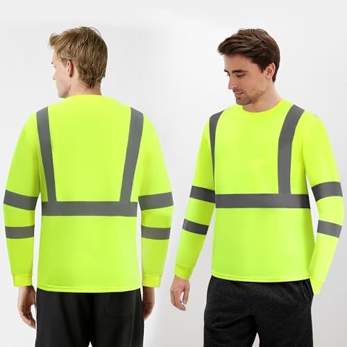 Hi Vis Long Sleeve T Shirts Bulk Safety Fit Work Shirts Construction Shirts for Men 12pcs