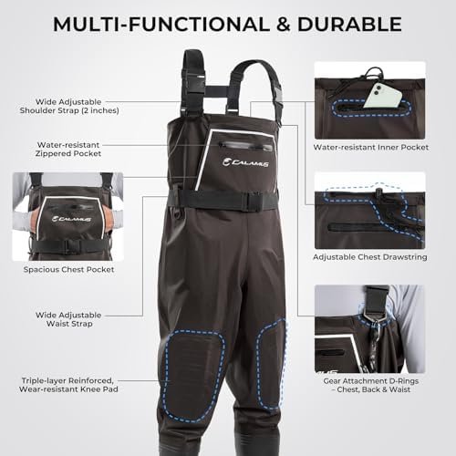 Calamus WaveWalker Fishing Waders for Men & Women, 100% Waterproof PVC Waders with Slip-Resistant Boots, Tear-Resistant Nylon