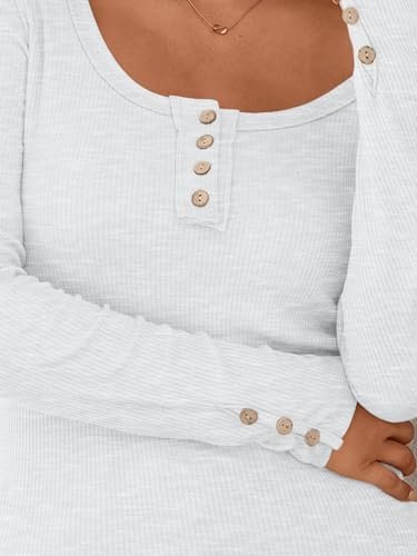 Kissfix Womens Long Sleeve Shirts Fall Clothes Henley Tops Business Casual Ribbed Blouses Fashion Trendy Outfits 2025