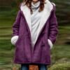 Womens Sherpa Lined Jackets Fashion Winter Fuzzy Fleece Hoodie Sweatshirt Casual Soft Cozy Horn Button Down Coats