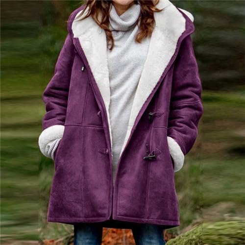 Womens Sherpa Lined Jackets Fashion Winter Fuzzy Fleece Hoodie Sweatshirt Casual Soft Cozy Horn Button Down Coats