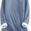 Ceboyel Womens Fleece Pullover Sweatshirt No Hood Shirts Sweater Sherpa Lined Tunic Sweatshirts Warm Winter Loungewear 2023