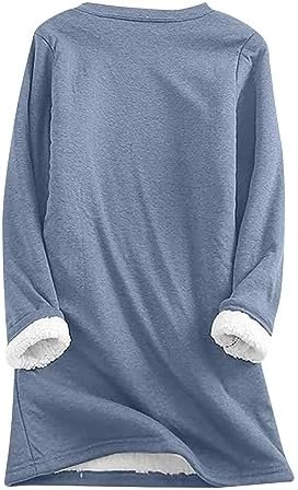 Ceboyel Womens Fleece Pullover Sweatshirt No Hood Shirts Sweater Sherpa Lined Tunic Sweatshirts Warm Winter Loungewear 2023