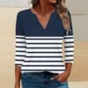 3/4 Length Sleeve Womens Tops Henley Shirts for Women V Neck Summer Trendy Work Clothes Ladies Fashion Outfits S-3XL