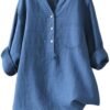 41N5UXqkQRL._AC_.jpg Linen Shirts for Women 2025 Buttons V Neck Cloths Long Sleeve Pockets Tshirt Trendy Dressy Blouses Casual Tunic Tops