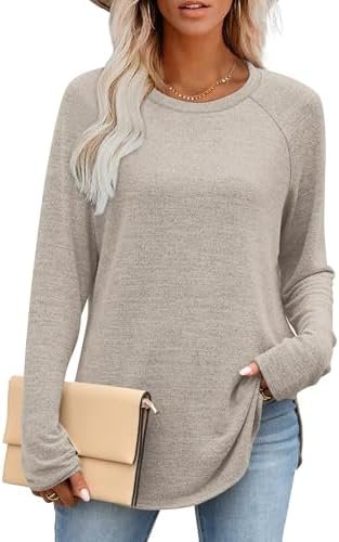 OFEEFAN Long Sleeve Shirts for Women Loose Fit Tunic Tops Dressy Casual Crew Neck Pullover Sweaters Fall Outfits Clothes 2025