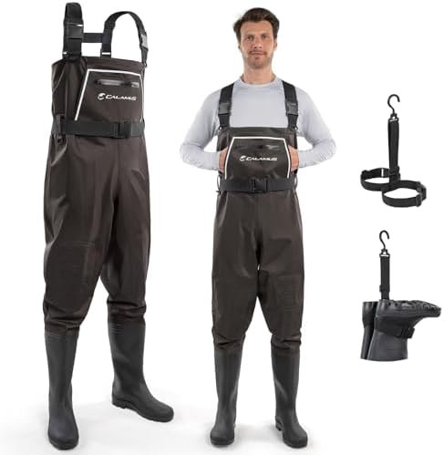 Calamus WaveWalker Fishing Waders for Men & Women, 100% Waterproof PVC Waders with Slip-Resistant Boots, Tear-Resistant Nylon