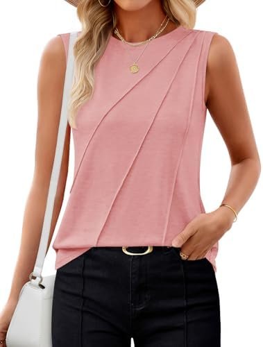 ZESICA Women's Summer Pleated Tank Top Sleeveless Crewneck Business Casual Loose Tops Shirts 2025 Fashion Clothes Outfits