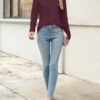 Womens Long Sleeve Shirts Pleated Fashion Crew Neck Casual Tops Blouses Basic Tee Trendy Clothes 2025