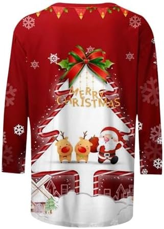 Christmas Shirts for Women Cute 3/4 Length Sleeve Tops Dressy Casual Crewneck Sweatshirts Ugly Xmas Sweater Blouses