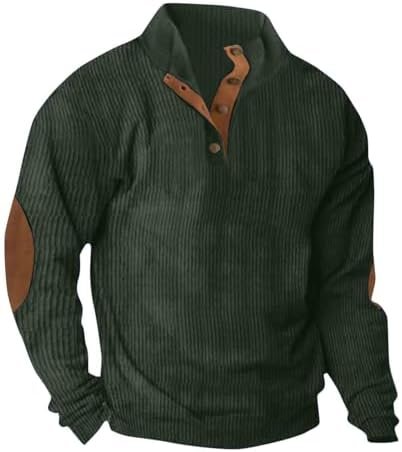 oiangi Corduroy Sweatshirts for Men Casual Long Sleeve Shirts Thermal Stand Collar 1/4 Button Up Pullovers Loose Fit Sweater