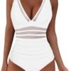 41Otb1LH7lL._AC_.jpg Generic One Piece Swimsuit Women Mesh Tummy Control V Neck High Waist Ruched Pushup Bathing Suit Sexy Beach Vacation Swimwear