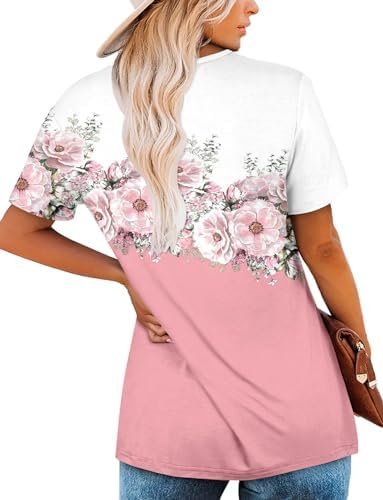 BETTE BOUTIK Womens Short Sleeve Tunics V Neck Button Down Shirts Blouse Tops Pullover S-3XL