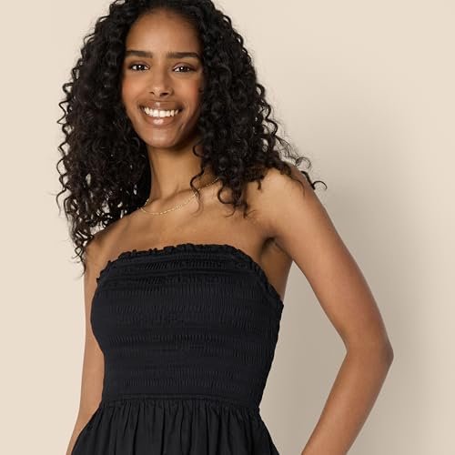 Amazon Essentials Women's Regular-Fit Cotton Sateen Smocked Bodice Midi Dress