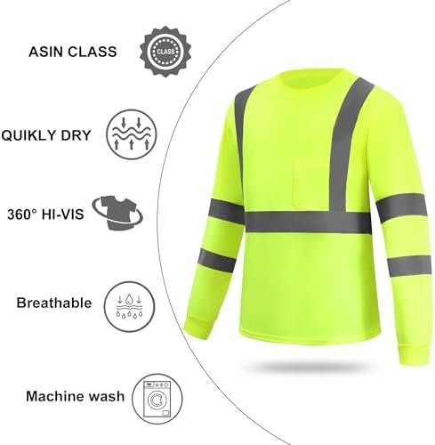 Hi Vis Long Sleeve T Shirts Bulk Safety Fit Work Shirts Construction Shirts for Men 12pcs