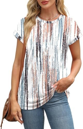 Alaroo Womens Summer Tops Short Sleeve Shirts Crew Neck Cute Trendy Tunic Blouses (S-3XL)