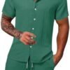 Generic Men Cotton Linen Sets Outfits 2 Piece Summer Causal Short Sleeve Button Up Shirt and Shorts Set Beach Vacation Outfit