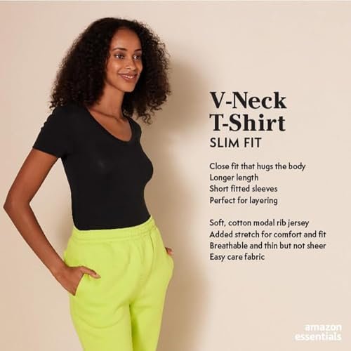 Amazon Essentials Women's Slim-Fit Short-Sleeve V-Neck T-Shirt, Pack of 2