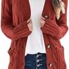Women's Cardigan Chunky Open Front Button Sweaters with Pockets Loose Slouchy Oversized Fall Outerwear Coat