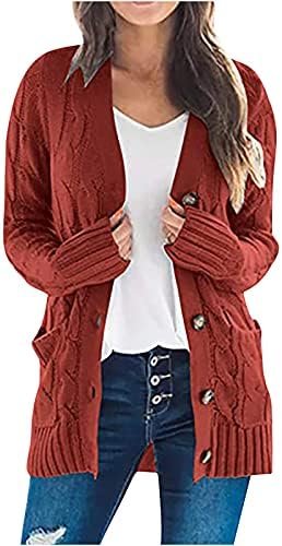 Women's Cardigan Chunky Open Front Button Sweaters with Pockets Loose Slouchy Oversized Fall Outerwear Coat