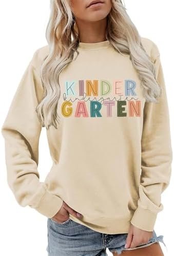 Generic Teacher Sweatshirts for Women Back to School Clothes Graphic Long Sleeve Crewneck Shirt First Day Fall Grade Outfits