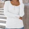Kissfix Womens Long Sleeve Shirts Fall Clothes Henley Tops Business Casual Ribbed Blouses Fashion Trendy Outfits 2025