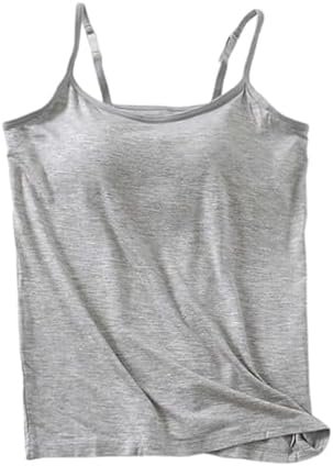 Built in Bra Tank Tops for Women 2024 Summer Casual Adjustable Spaghetti Strap Camisole Plus Size Cotton Workout Top