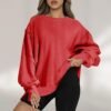 SMIDOW Womens Oversized Crewneck Sweatshirts Hoodies Fall 2023 Fashion Warm Y2k Clothes Casual Slit Sloucthy Pullover Tops