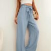 IWOLLENCE Women's Wide Leg Pants with Pockets High Waist Adjustable Knot Loose Casual Trousers Business Work Casual Pants