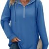 onlypuff Women Hoodie Pullover Trendy Quarter Zipper Lapel Sweatshirts Drawstring Cute Hooded Tunic Tops with Side Pockets