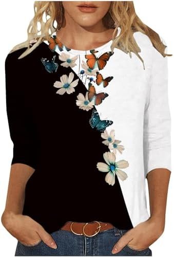 Ceboyel 3/4 Sleeve Tops for Women Summer Floral Paisley Print Tees Shirts Trendy Ladies Blouses Dressy Casual Clothing 2023