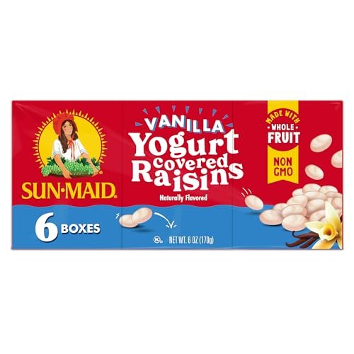 Sun-Maid Vanilla Yogurt Coated Raisins - (6 Pack) 1 oz Snack-Size Box - Yogurt Covered Dried Fruit for Lunches and Back To School Snacks