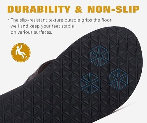 KuaiLu Men's Yoga Mat Leather Flip Flops with Arch Support Comfortable Cushion Walking Thong Sandals Slip On Indoor Outdoor