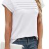 WEESO Womens Summer Tops Trendy 2025 Cap Sleeve T Shirts Crew Neck Pleated Front Clothes Fashion