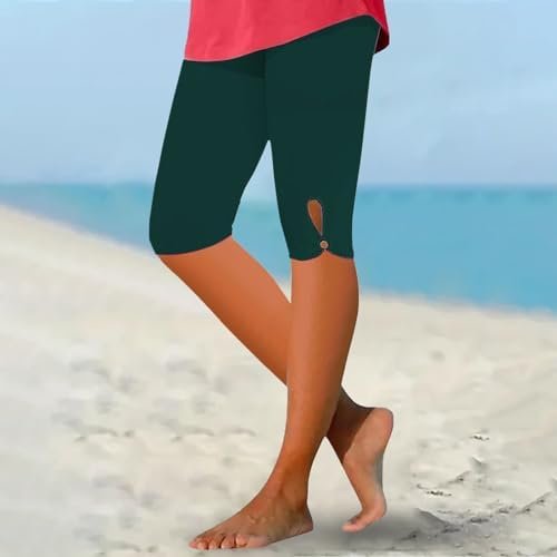 Capri Leggings for Women 2025 Summer Beach Capris Yoga Pants Elastic High Waisted Casual Travel Shorts with Pockets