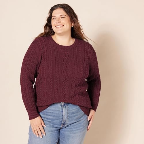 Amazon Essentials Women's Soft Fisherman Cable Long-Sleeve Crewneck Sweater (Available in Plus Size)