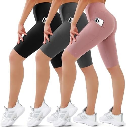 SUNCLOVE 3 Pack Biker Shorts for Women Tummy Control Workout Yoga Gym Running Shorts with Pockets