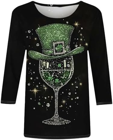 41WUUHdl8XL._AC_.jpg St Patty's Day Shirt Women 2025 Casual Plus Size 3/4 Sleeve Irish Clover Shirts Funny Saint Patrick's Tunic Tops