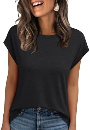 AUTOMET Womens Cap Sleeve Summer Tops T Shirts Business Casual Dressy Spring Fashion Outfits Cute Trendy Clothes 2025