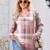 41Xr3U-dIfL._AC_.jpg IN'VOLAND Womens Plus Size Long Sleeve Tops V Neck Plaid Roll Up Shirts Basic Casual Work Blouses