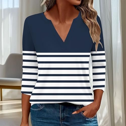 3/4 Length Sleeve Womens Tops Henley Shirts for Women V Neck Summer Trendy Work Clothes Ladies Fashion Outfits S-3XL