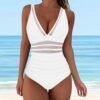 41Y1BOTCUfL._AC_.jpg Generic One Piece Swimsuit Women Mesh Tummy Control V Neck High Waist Ruched Pushup Bathing Suit Sexy Beach Vacation Swimwear
