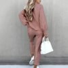 Womens Sweatsuits 2 Piece Set Airport Outfits for Women Crewneck Long Sleeve Sweatshirts Drawstring Pants Tracksuits