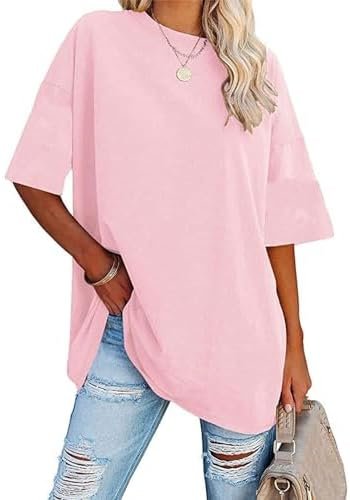 2025 Womens Oversized T Shirts Loose Fit Basic Tees Crewneck Short Sleeve Tops Summer Casual Tunic