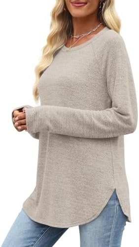 OFEEFAN Long Sleeve Shirts for Women Loose Fit Tunic Tops Dressy Casual Crew Neck Pullover Sweaters Fall Outfits Clothes 2025