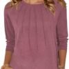Zeagoo Fall Tops for Women Long Sleeve Shirts Casual Cotton Blouses 2025 Dressy Pleated Tunics
