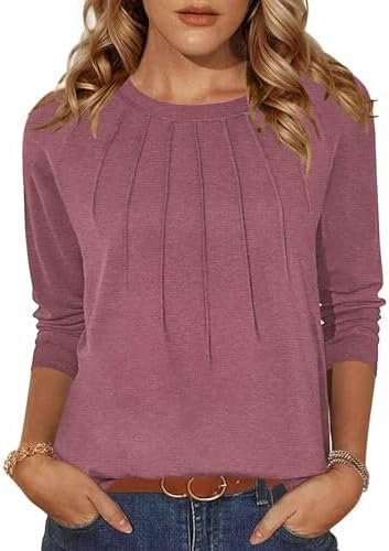 Zeagoo Fall Tops for Women Long Sleeve Shirts Casual Cotton Blouses 2025 Dressy Pleated Tunics