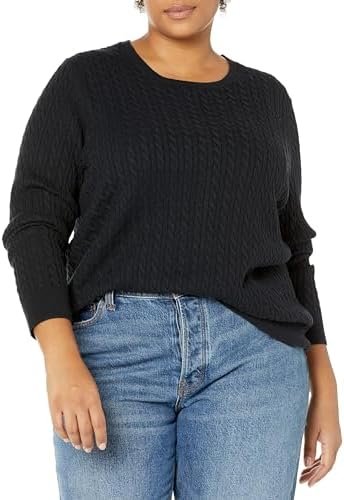 Amazon Essentials Women's Lightweight Long-Sleeve Cable Crewneck Sweater (Available in Plus Size)