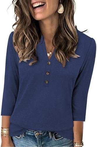 JomeDesign Womens Tops 3/4 Sleeve V Neck Shirts Dressy Casual Tunic Blouses Summer Tees