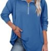 onlypuff Women Hoodie Pullover Trendy Quarter Zipper Lapel Sweatshirts Drawstring Cute Hooded Tunic Tops with Side Pockets